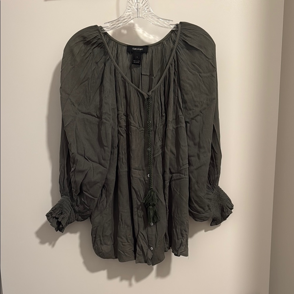 Karen Kane Olive 3/4 Sleeve Button-Down Blouse